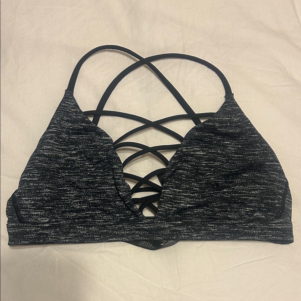 Strappy Black & Gray Bralette by Victoria Sport